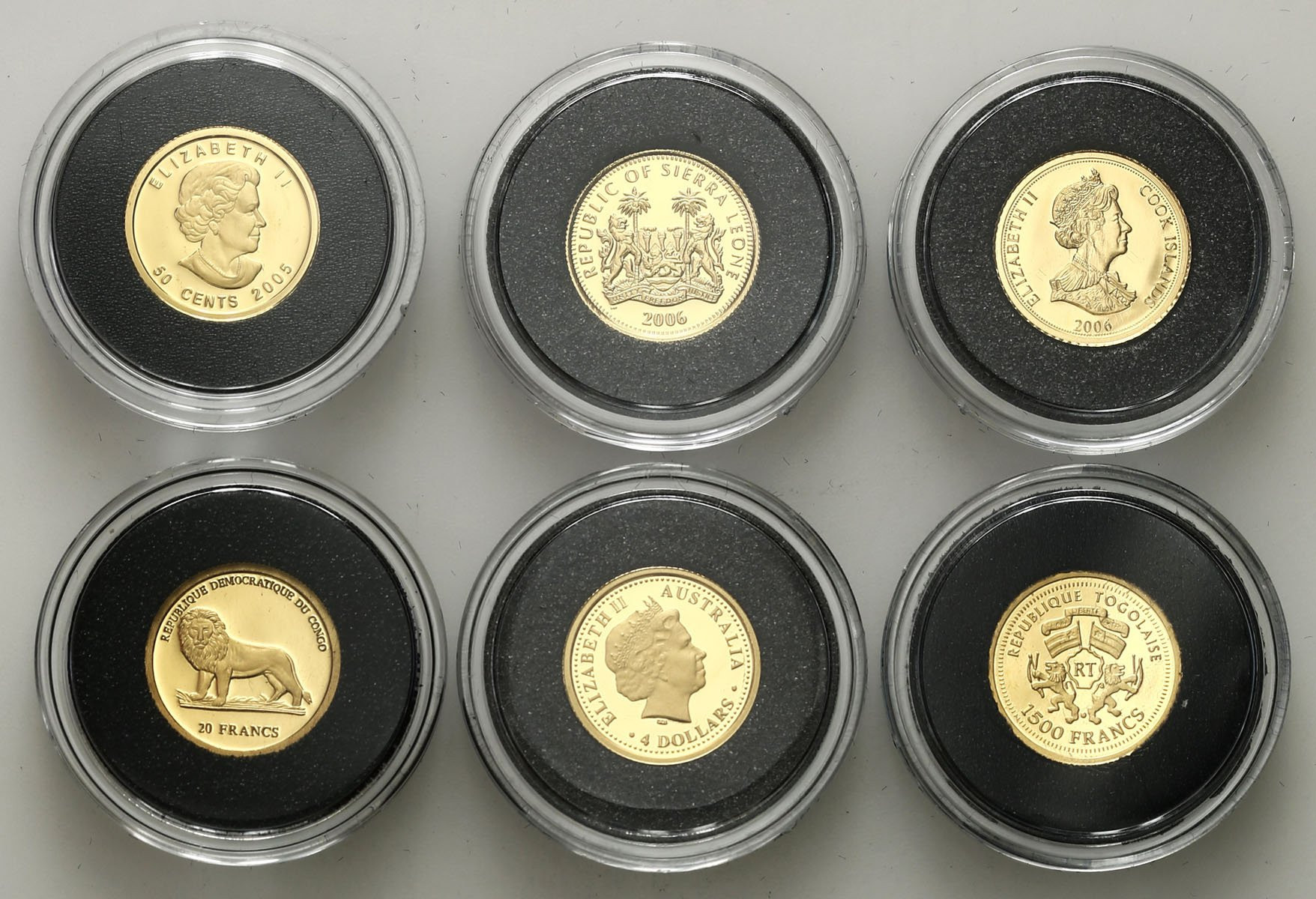 Najmniejsze monety świata zestaw 6 szt. ZŁOTO
